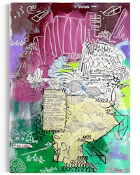 a piece of art with a lot of writing on it