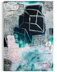 a painting of a cube with graffiti on it